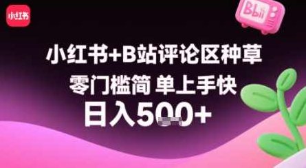 小红书+B站评论区种草，零门槛简单上手快 ，1分钟一单，只需复制粘贴评论就有钱看，小红书B站爆款推荐零成本快速上手，一单在手，收益无忧,课程,赚钱,介绍,第1张