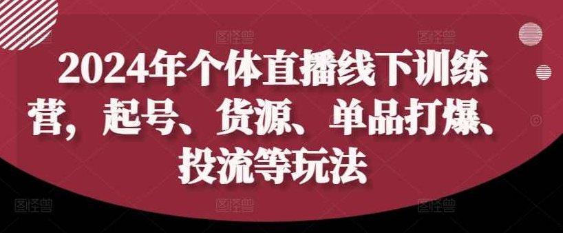 2024年个体直播电商线上+线下训练营，起号、货源、单品打爆、投流等玩法,课程,资料,训练营,第1张