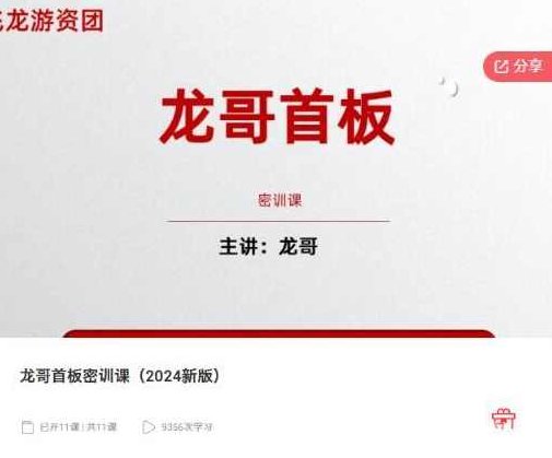 飞龙游资团龙哥首板密训课（2024新版）