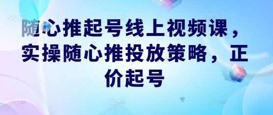 随心推起号线上视频课，实操随心推投放策略，正价起号,视频,策略,注意事项,第1张