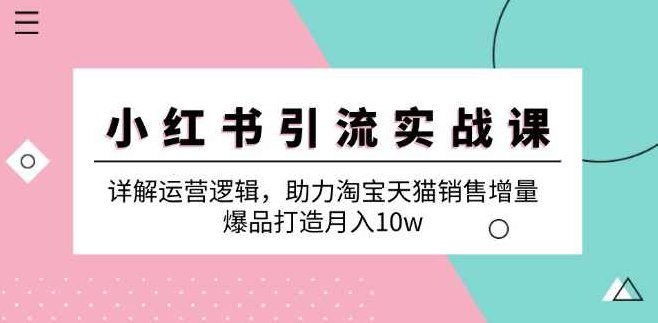 小红书引流实战课：详解运营逻辑，助力淘宝天猫销售增量，爆品打造月入10w,课程,销售,小红书,第1张