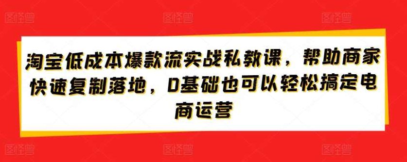 淘宝低成本爆款流实战私教课，帮助商家快速复制落地，0基础也可以轻松搞定电商运营,课程,基础,第1张