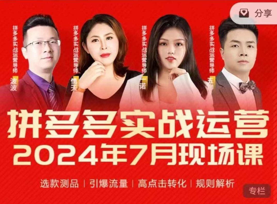 2024年7月拼多多实战运营现场课程，实时玩法，爆款打造，选品、规则解析,课程,思维,实战,第1张
