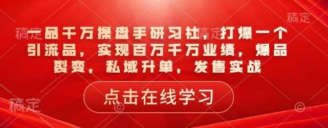 一品千万操盘手研习社，打爆一个引流品，实现百万千万业绩，爆品裂变，私域升单，发售实战,课程,设计,素材,第1张