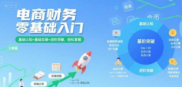 电商财务零基础入门，基础认知+基础实操+进阶突破，电商财务入门进阶宝典，电商财务入门进阶宝典，零基础认知与实操+高级进阶策略,课程,第1张