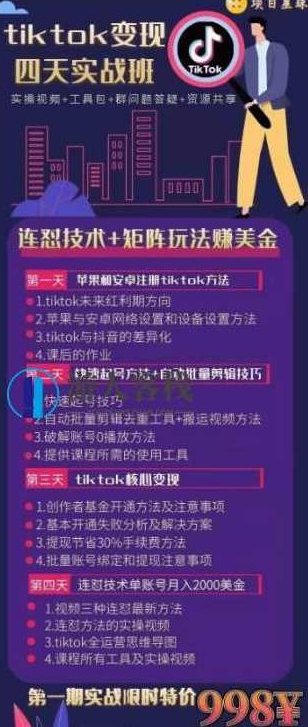 Tiktok变现四天实战班价值998元-百度云网盘教程资源，Tiktok变现四天实战班，价值998元的网盘教程资源分享，独家揭秘Tiktok变现四天实战班，价值998元网盘教程资源全解析,教程,教程资源,百度云网盘教程,第1张