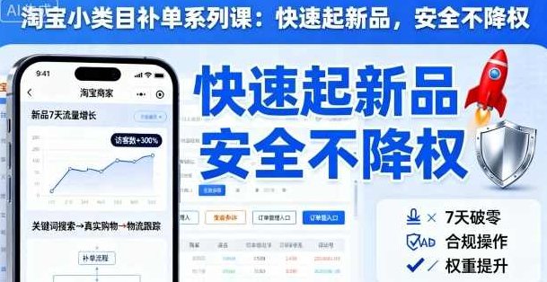 淘宝小类目补单系列课,快速起新品,安全不降权,淘宝小类目补单秘籍,新品快速崛起,安全提升权重不降权策略分享,基础,细说,第1张 淘宝小类目补单系列课,快速起新品,安全不降权,淘宝小类目补单秘籍,新品快速崛起,安全提升权重不降权策略分享,基础,细说,第1张